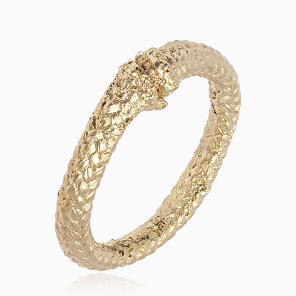 Close-up of "Just a Nautical Handcrafted Rope Ring Inspired by Sailors," a gold braided wedding ring with a textured design against a plain white background, perfect for the Sea Lover.