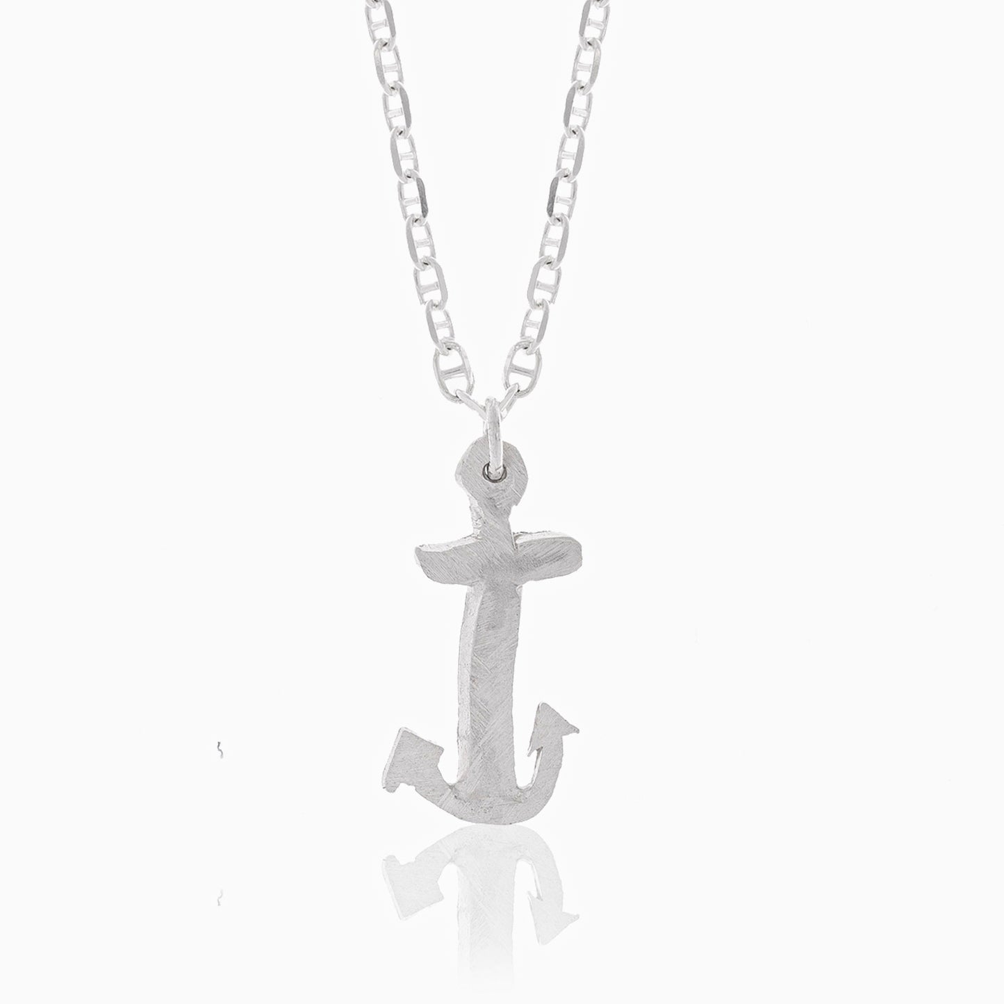 Underwater Anchor, a nautical-inspired jewel, is a sterling silver anchor pendant on a delicate chain that captures the essence of maritime culture, showcased against a white background.