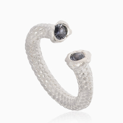 Silver ring nautical rope doble sapphire