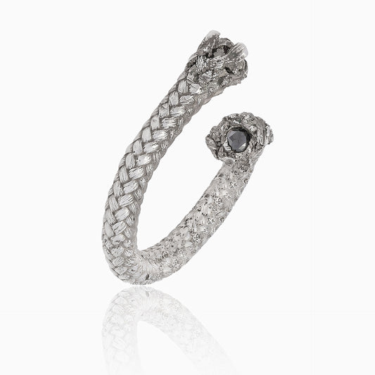 Sterling silver rope ring with doble black diamond